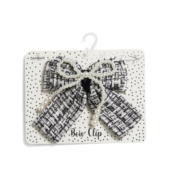 DANBAR GLOBAL Black Faux Pearl Overlay Fabric Bow - Picture 1 of 1